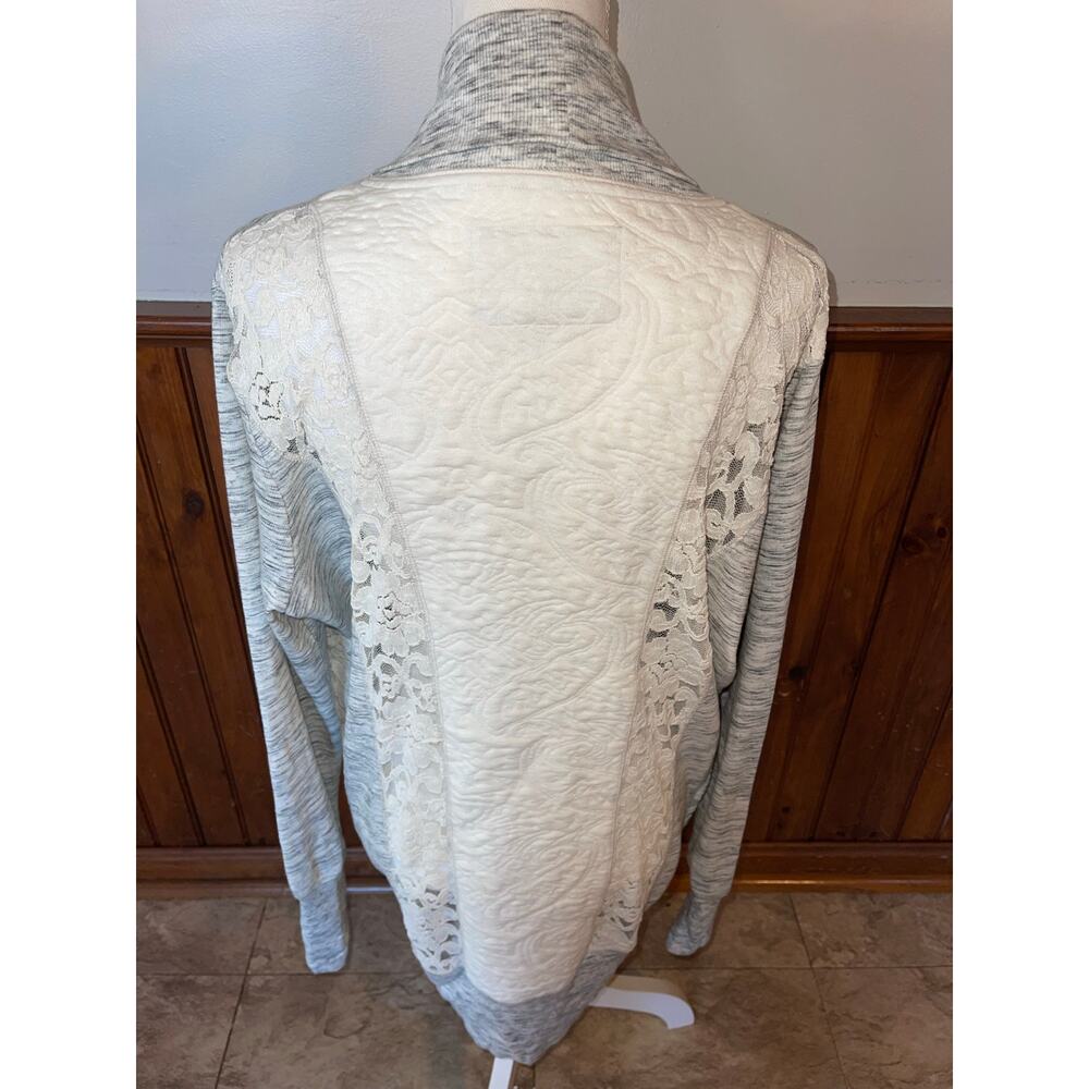 Womens Anthropologie Saturday Sunday Gray Cream Lace Quilted Open Cardigan L - Picture 6 of 10
